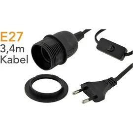 ChiliTec 22241 Netzkabel mit Schalter Schnurschalter Lampenaufhängung Montagering für Steh- + 2m lang, schwarz