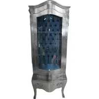 Casa Padrino Barock Vitrine Silber mit Azzurfarbenen Innenstoff -