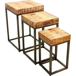 Concept Trojan Beistelltisch 3er Set Mangoholz - Schwarz