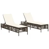 vidaXL Sonnenliegen 2 Stk. mit Tisch Braun Poly Rattan