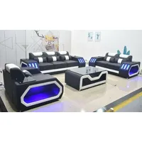 JVmoebel Sofa Moderne LED Sofagarnitur 3+2+1 Sitzer mit Couchtisch Luxus Set Neu, Made in Europa schwarz|weiß