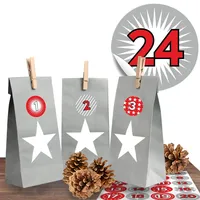 Adventino Adventskalender Set zum selber Befüllen mit 24 Premium Papiertüten in schickem Grau und 24 modernen perfekt abgestimmten Zahlenaufklebern für Männer und Frauen