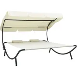 vidaXL Garten-Sonnenliege mit Sonnendach 200 x 173 x 135 cm cremeweiß inkl. Kissen