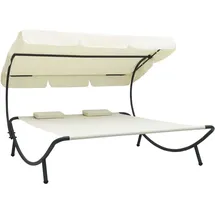 vidaXL Garten-Sonnenliege mit Sonnendach 200 x 173 x 135 cm cremeweiß inkl. Kissen