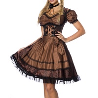 Dirndl Kleid Kostüm mit Bluse und Schürze aus Jacquard Stoff und Spitze Oktoberfest Dirndl braun/schwarz XXXL