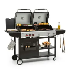 Klarstein Hot & Hot Gasgrill 8,5kW 3 Brenner höhenverstellbar schwarz Schwarz