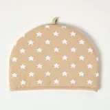 Homescapes Tea Cosy, – Stoff-Teewärmer Sterne beige, Design Teewärmer aus Baumwolle, isolierende Haube für Teekanne, Abdeckung für Tee- und Kaffeekannen