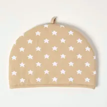 Homescapes Tea Cosy, – Stoff-Teewärmer Sterne beige, Design Teewärmer aus Baumwolle, isolierende Haube für Teekanne, Abdeckung für Tee- und Kaffeekannen