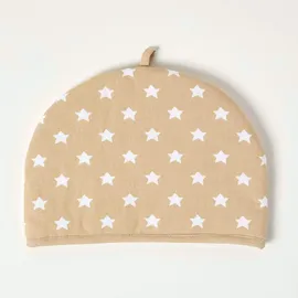 Homescapes Tea Cosy, – Stoff-Teewärmer Sterne beige, Design Teewärmer aus Baumwolle, isolierende Haube für Teekanne, Abdeckung für Tee- und Kaffeekannen