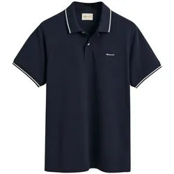 GANT Herren Poloshirt - TIPPING PIQUE RUGGER, Kurzarm, Knopfleiste, Logo, uni Blau 5XL