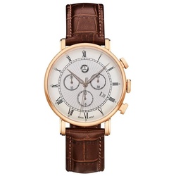 Mercedes Benz Luxusuhr Chronograph Herren, Classic Retro Gold roségoldfarben / braun, Edelstahl / Kalbsleder, B66041617