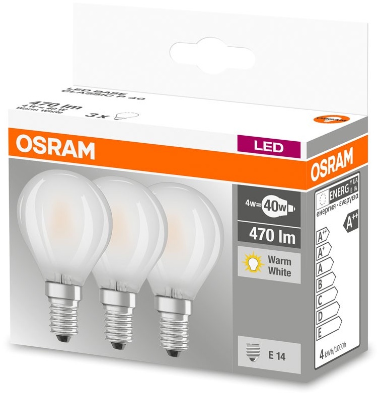 Osram Base Classic P45 LED 4W/827 warmweiß 470lm matt E14