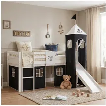 Homestyle4u Hochbett Pirat 90 x 200 cm Kiefer massiv weiß