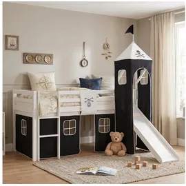 Homestyle4u Hochbett Pirat 90 x 200 cm Kiefer massiv weiß