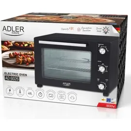 Adler Elektrobackofen de 48 Liter AD 6026, Temperatur einstellbar bis 230°C, Timer de 60 Minuten, Umluft- und Drehgrillfunktion, 5 Backmodi de, Fa... - Schwarz
