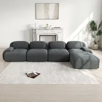 4-Sitzer Ecksofa mit Chaiselongue, 32D hochelastische Polsterung, rahmenloses Design, rutschfest, extra-breite Armlehnen, frei kombinierbar - Grau