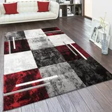 Paco Home - Teppich Wohnzimmer Kurzflor 3d Optik Vintage Konturenschnitt Modernes Muster 160x230 Cm, Grau-rot