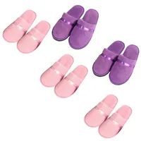 Tianmao 5 Paar Slipper Hotelslipper Frottierslipper Hausschuhe mit Geschlossenen Zehen Universalgröße 28.5*11cm Korallenvlies Gästepantoffeln für Spa, Party Gäste, Hotel, Reisen, 3 Rosa 2 Lila - Einheitsgröße