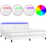 vidaXL Boxspringbett mit Matratze & LED Weiß 200x200 cm Kunstleder