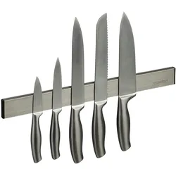 Relaxdays Magnetleiste Edelstahl, selbstklebend, 40 cm lang, Wand Magnetschiene für Messer & Werkzeug, silber/schwarz