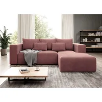 Moderno Ecksofa mit Schlaffunktion Stripes - Sofa mit 3 Sitzer und Robuste überzug - Schlafcouch L-Form - Modern Couch Cord - 255x73x161 cm - Rechts, Schmutziges Rosa