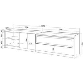 SKRAUT HOME Lowboard 207x50x37 cm Eiche Schwarz Holzwerkstoff