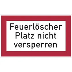 Feuerwehrschild, Feuerlöscher Platz nicht versperren - angelehnt an DIN 4066 - 200x120x0.45 mm Aluminium geprägt