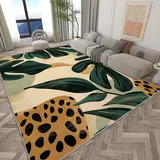 Generisch Teppich Wohnzimmer Tropische Blätter Leopardenmuster 120x170 cm Teppich Schlafzimmer Kurzflor Teppich Groß Weiche Teppich rutschfest Teppich Flauschiger Teppich