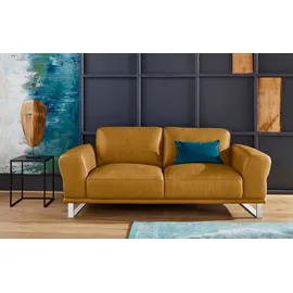 W.Schillig 2-Sitzer W.SCHILLIG "montanaa elegant und edel, bequem, Federkernunterfederung", gelb (kurkuma z69), B:192cm H:78cm T:94cm, Sofas, mit Metallkufen in Chrom glänzend, Breite 192 cm