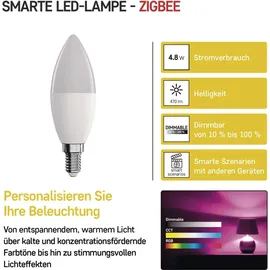 EMOS GoSmart - Smart Home RGB LED-Lampe Kerze mit App - E14 - dimmbar, mehrfarbig & Weißtöne - 470lm - sparsam, 4,8W (statt 40W Glühbirne) - 20 000 Stunden - ZigBee 4,8 W