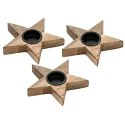 Amagohome Teelichthalter 3er Set Kerzenständer Teelichter 15x15cm Sterne Kerzenhalter Mangoholz