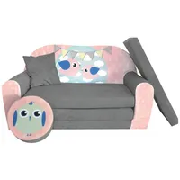 FORTISLINE Kindersitzgruppe Kindersofa Kindercouch Aufklappen Bettfunktion + Hocker W319 grau