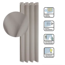 Gerster Vorhang GERSTER "Ilia" Gr. 1, grau (taupe), B:140cm H:235cm, Wirkware, Polyester, Gardinen, HxB: 235x140, klasischer Uni Ösenschal
