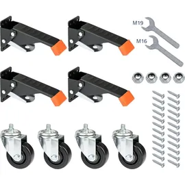 HMF 6750 Schwerlastrollen absenkbar für Werkbank | 4 Stück | 76 mm bis 400 kg | Polyurethan, Schwarz