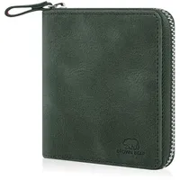 BROWN BEAR Leder Geldbörse klein mit Reißverschluss & Münzfach | RFID-Schutz | Portemonnaie aus Echtleder Vintage Olive | Geldbeutel für Damen & Herren | BB Max GN