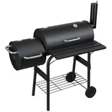 Clanmacy Holzkohlegrill Smoker Holzkohlegrill mit 2 Rädern und Temperaturanzeige schwarz