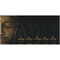 MCW MCW, LED-Bild, Leinwandbild Wandbild Leuchtbild, Timer MVG-zertifiziert ~ 110x55cm Buddha, flackernd