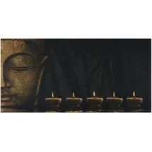 MCW MCW, LED-Bild, Leinwandbild Wandbild Leuchtbild, Timer MVG-zertifiziert ~ 110x55cm Buddha, flackernd