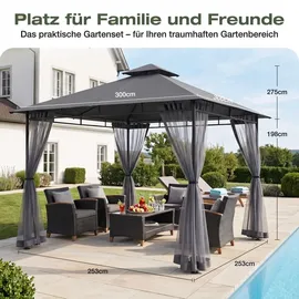 Sekey Pavillon 3 x 3 m inkl. 4 Seitenteile Grau