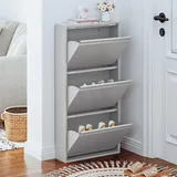 VEEHAUS Schuhregal Schmal Metall Schuhschrank Hoch Schuhkipper mit Magnetische Abdeckung Metall Montiert Schuhschrank Schmal und Wandmontage (Grau, 3 Klappen)