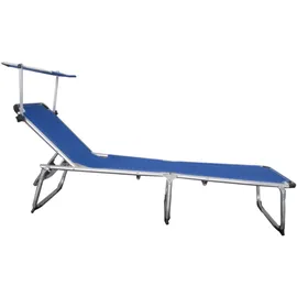 Garden Pleasure Kiso Sonnenliege 197 x 61 x 33,5 cm blau inkl. Sonnendach klappbar