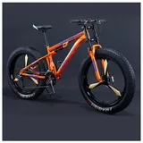 REOTEL 26 Zoll Mountainbike Herren Damen Mountainbike Fatbike, 7/21/24/27/30 Gang-Schaltung Erwachsene Fette Reifen Fahrrad, Rahmen Kohlenstoffstahl Vollfederung Bike,Orange 3 Spoke,30 Speed