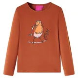 vidaXL Kinder-Langarmshirt mit Vogel-Aufdruck Pullover Sweatshirt T-Shirt Cognac 116 - 116
