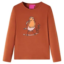 vidaXL Kinder-Langarmshirt mit Vogel-Aufdruck Pullover Sweatshirt T-Shirt Cognac 116 - 116