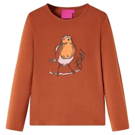 vidaXL Kinder-Langarmshirt mit Vogel-Aufdruck Pullover Sweatshirt T-Shirt Cognac 116 - 116