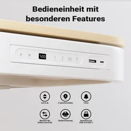 Wiltec Höhenverstellbarer Schreibtisch einmotorig Ladestation, Tischplatte Memory