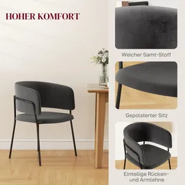 Homcom Esszimmerstühle 2er Set Küchenstuhl mit Rückenlehne, Stahlbeine, Polsterstuhl mit Samtoptik für Wohnzimmer, Küche, Grau 57 x 53 x 73 cm