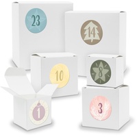 Adventskalender zum Füllen 24x Quader Würfel gemischt WEISS + Sticker (V01 Z17)