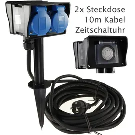 ChiliTec Gartensteckdose 10 m Schwarz 2 St.