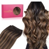 WENNALIFE Tressen Extensions Echthaar, 35cm 80g Balayage Dunkel Braun to Chestnut Braun Tressen Echthaar zum Einnähen Echthaar Extensions Tressen Weft Tressen Haarverlängerung Sew In Hair Extensions